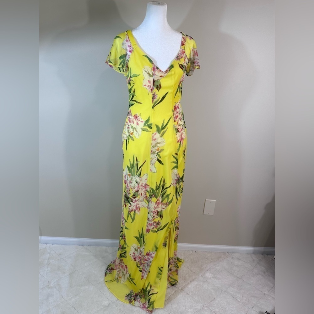 Guess yellow floral tropical elegant full Loyola Printed Maxi Dress Size 0 zero - Picture 4 of 10